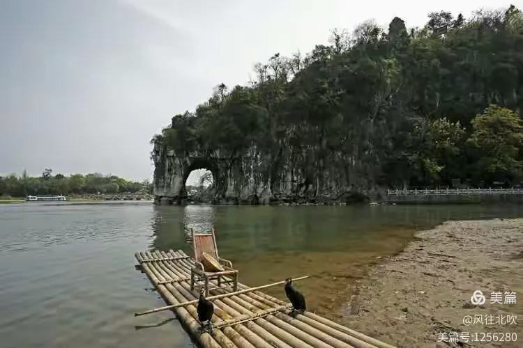 桂林象鼻山："象山水月"是桂林山水一大奇观，"水底有明月，水上明月浮。水流月不去，月去水还流"，细致